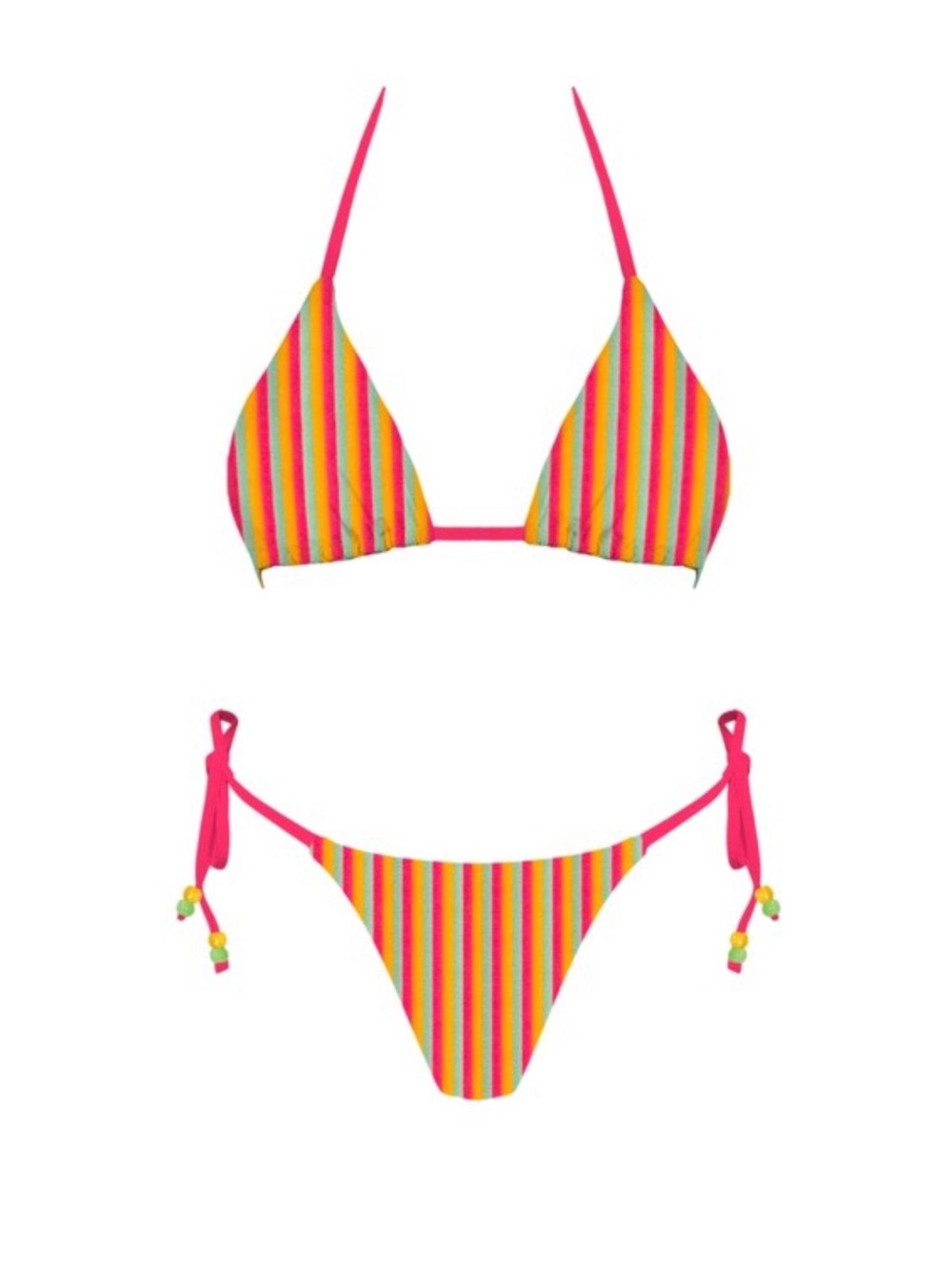 Bright Pink Rainbow Stripe Tie-Side Bikini
